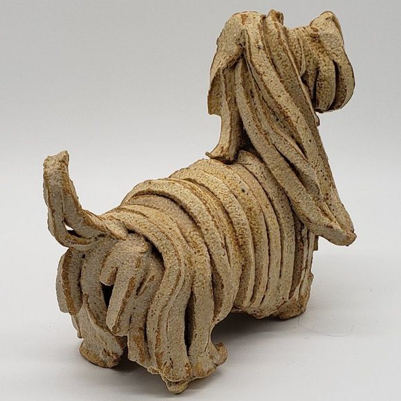 Almazetta Casey Vintage Beige Westie Terrier Snoodle Dog Clay Sculpture-Signed! - Picture 12 of 14